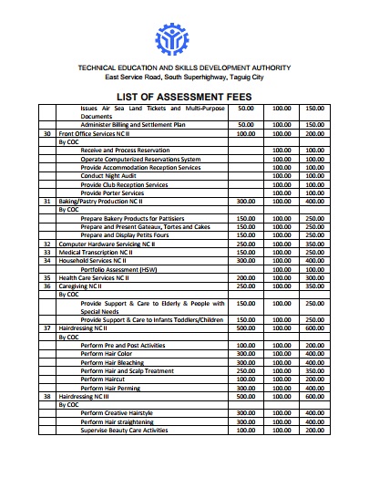 list of assessment fees_4