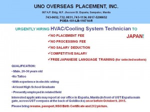 japan job openings in japan HVAC Techncian