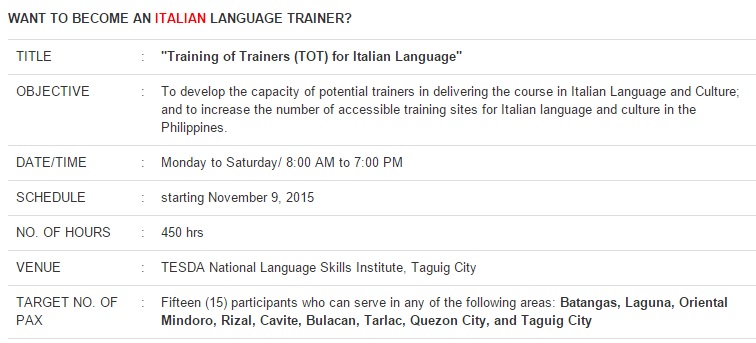 tesda italian language trainer