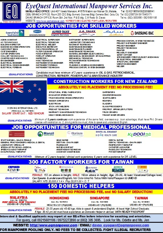 Job Opportunities in New Zealand and Taiwan
