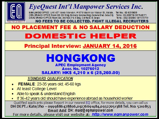 EyeQuest International Manpower Services List of Job Openings Abroad 2016