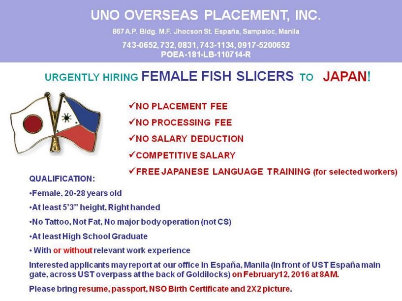 job opening in japan 2016